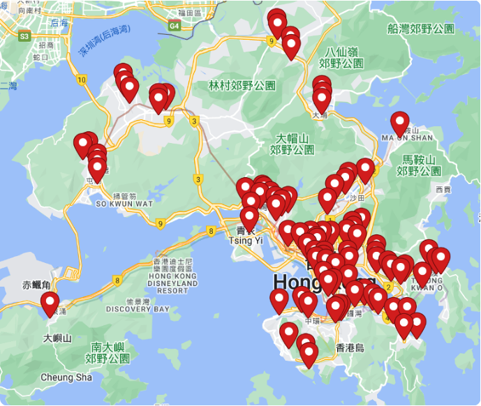 香港における吉野家のPOI分析用マップ