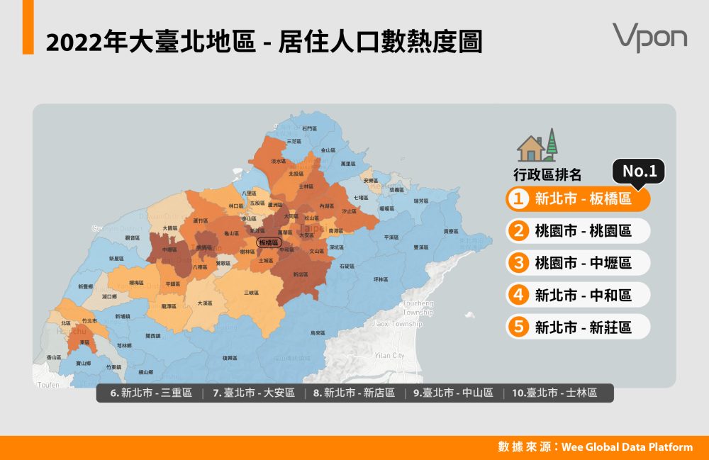 2-2022年大臺北地區 - 居住人口數熱度圖